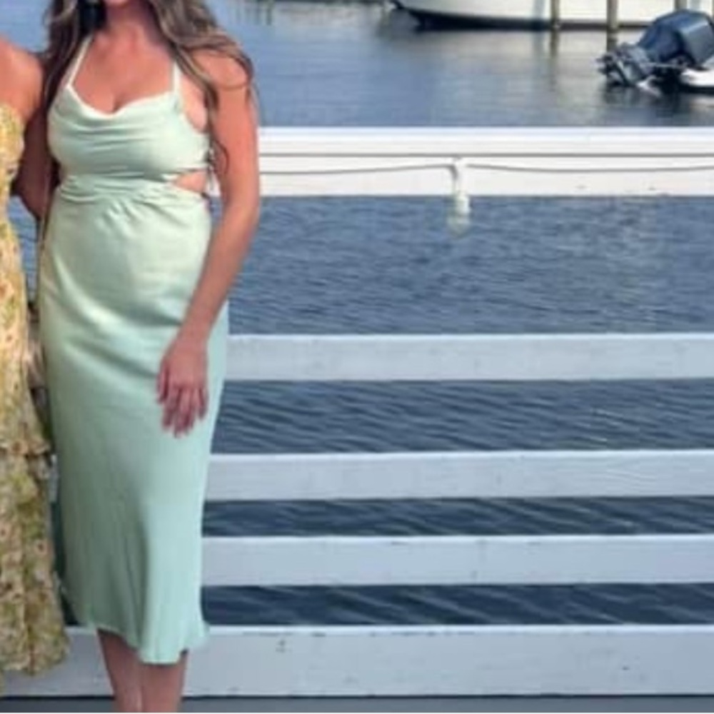 Lulu's Mint Green Strapless Cutout Slip Dress - Picture 5 of 6